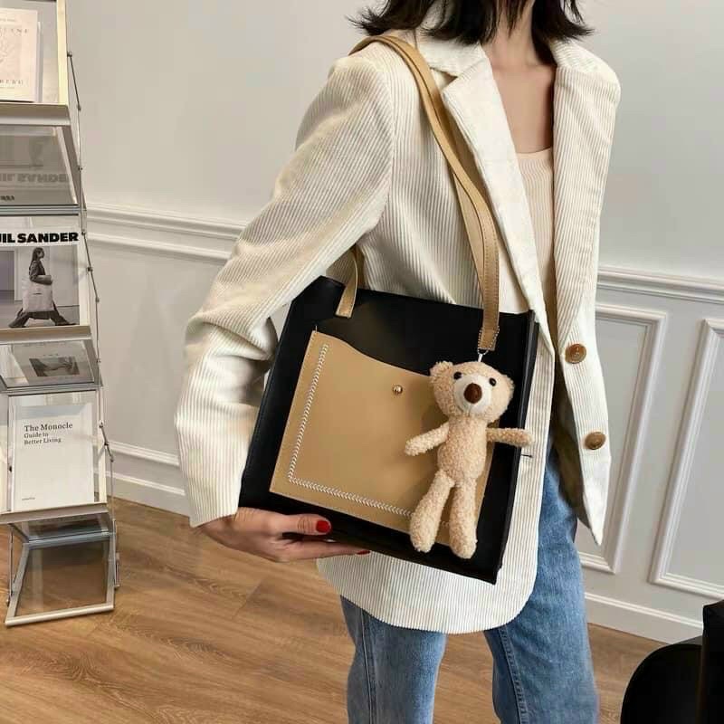 Túi Tote Kèm Gấu Dễ Thương, Túi Công Sở Nữ Phong Cách Hàn Quốc