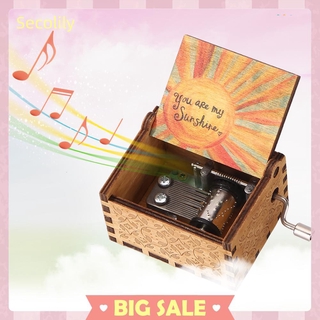 Hộp Nhạc Gỗ Vintage Họa Tiết Xinh Xắn Khắc Chữ You Are My Sunshine