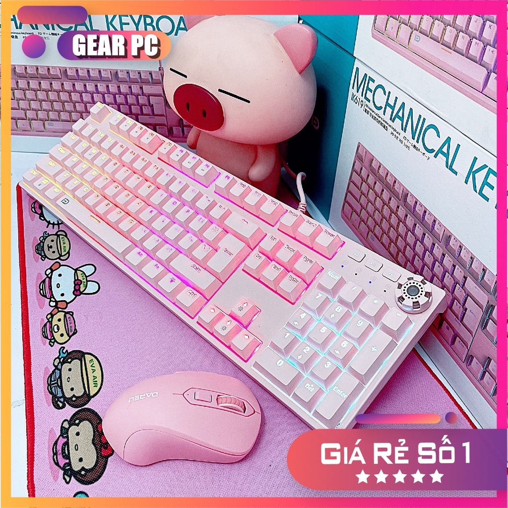 Bàn Phím Cơ Gaming Màu Hồng FD 619 với 108 phím Rainbow - TẶNG KÈM BÀN DI HỒNG CỰC XINH KHI MUA COMBO PHÍM CHUỘT