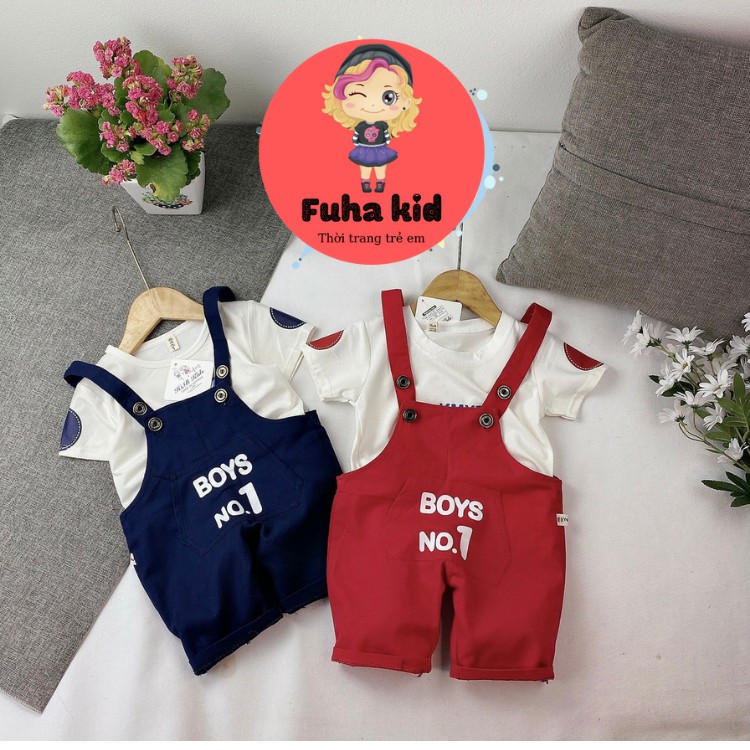 Yếm kaki boys no.1 kèm áo thun cotton sành điệu cho bé