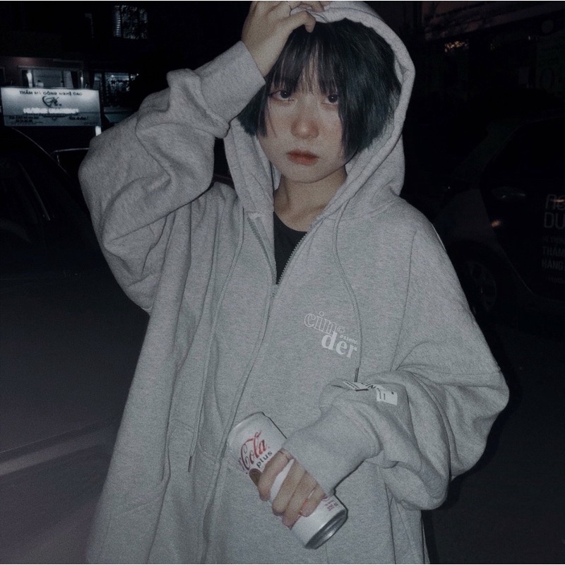 Áo Hoodie Zip Nỉ Bông Cinder Form Unisex Nam Nữ Trùm Đầu