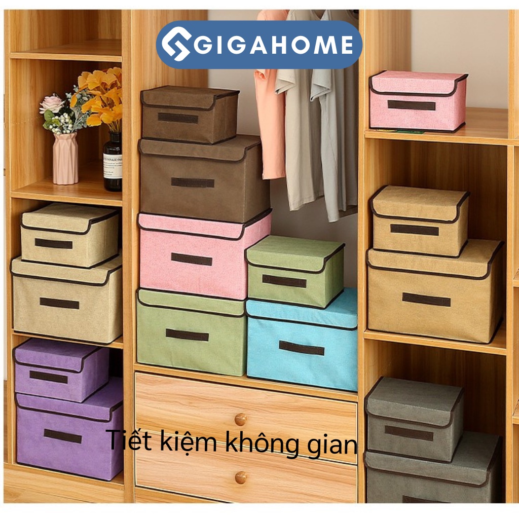 Combo 2 Hộp Vải Đựng Quần Áo, Chăn Màn Có Nắp Đậy Đa Năng GIGAHOME 5300