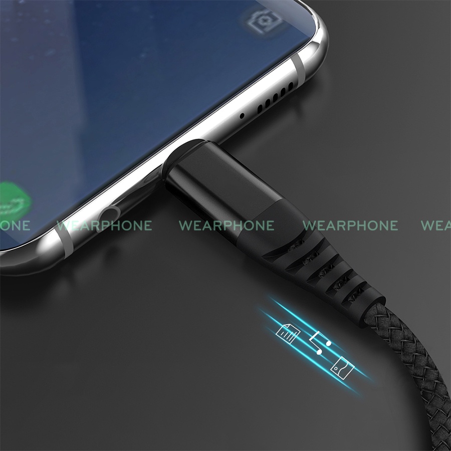Dây cáp sạc nhanh Light ning bọc dù chống GÃY-GẬP-RỐI dành cho IP dài 1m 2.1A Wearphone