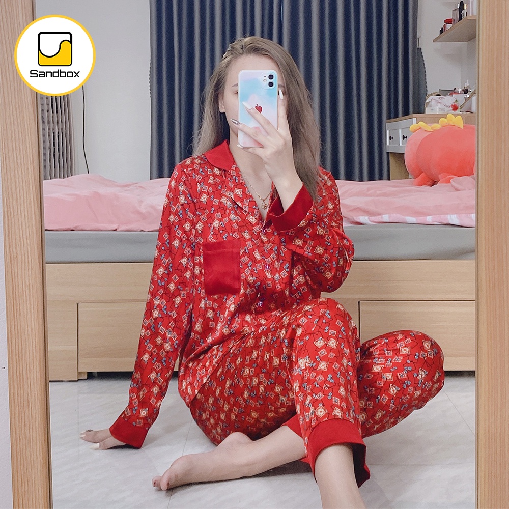 Bộ Pijama Nữ SANDBOX Dài Tay, Quần Dài Chất Lụa Nhật Cao Cấp Mềm Mịn, Họa Tiết Thiết Kế Phối Màu (BPD21002)