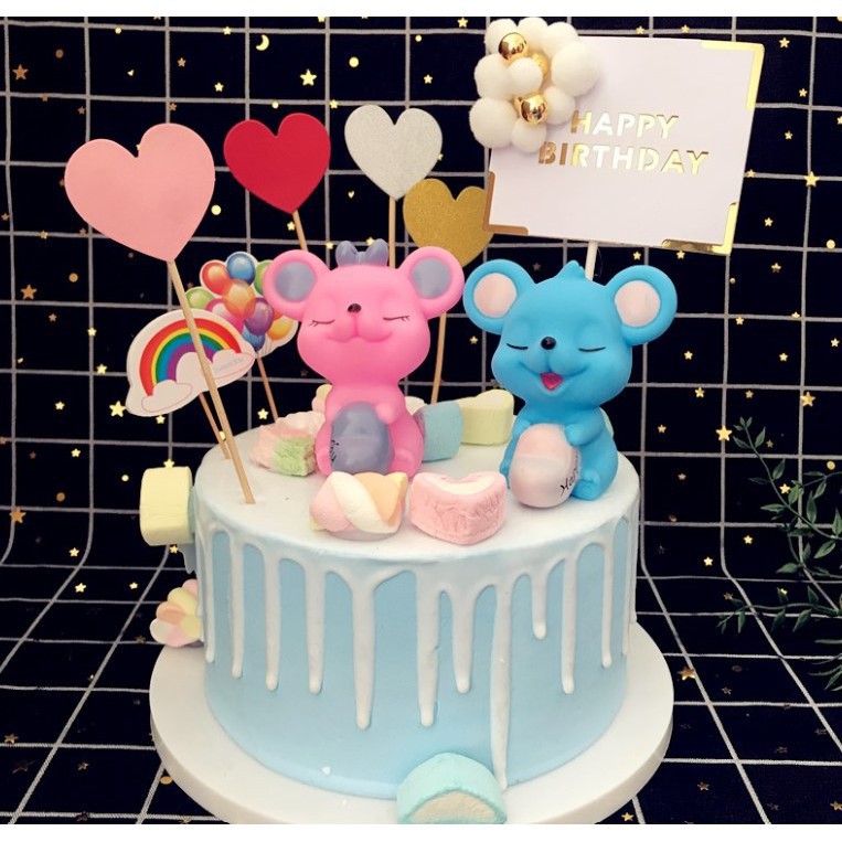 con vật trang trí bánh kem [FREESHIP] cặp chuột Lucky - Happy