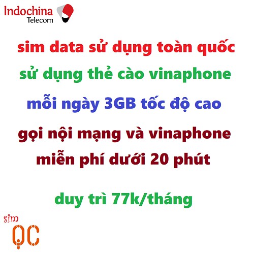 SIM ITELECOM VINAPHONE TỶ PHÚT GỌI 30 PHÚT GỌI NGOẠI MẠNG 60GB 0Đ