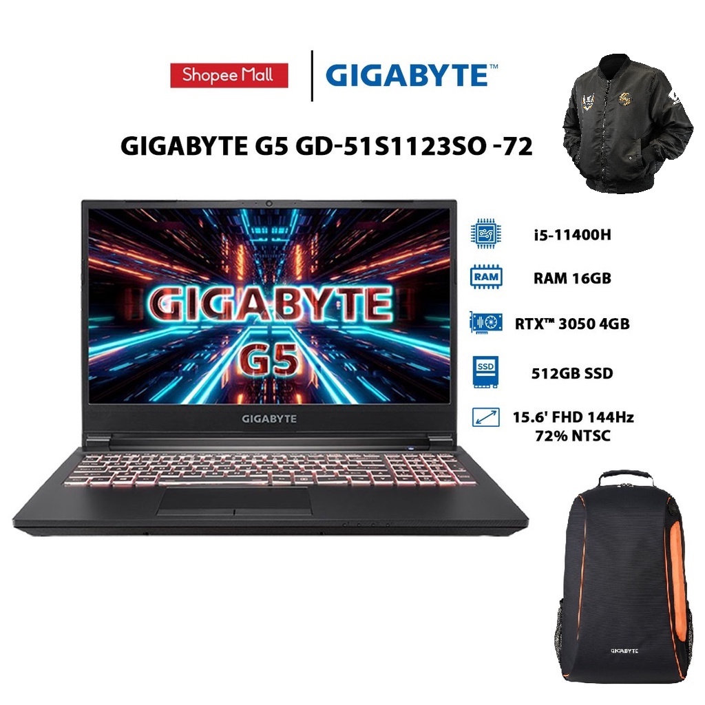 Laptop Gigabyte G5 GD-51S1123SO i5-11400H|512GB| GeForce RTX™ 3050 4GB |15.6' FHD 144Hz