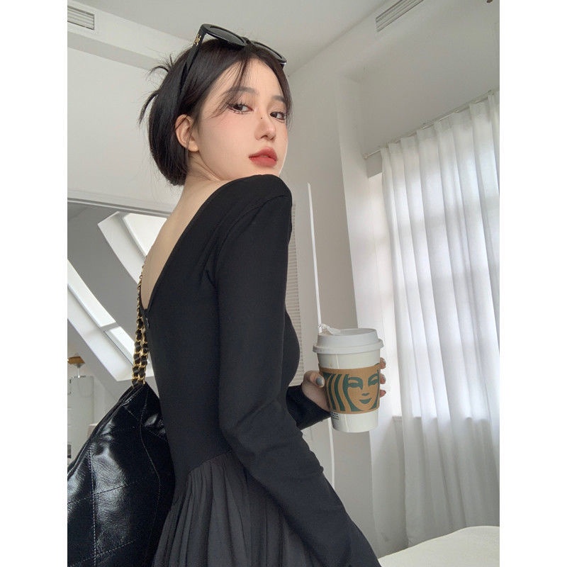 Đầm COZOKC dài tay chiết eo thời trang cho nữ