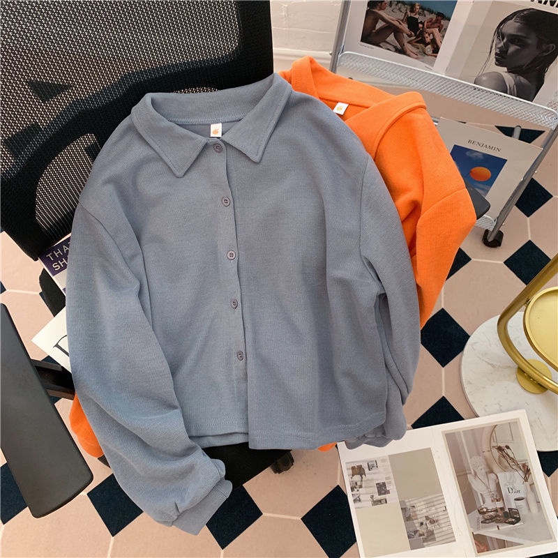 Áo Len Lửng Cổ Polo Dáng Rộng Màu Trơn Thời Trang Mùa Thu Phong Cách Hàn Quốc Mới Dành Cho Bạn Nữ