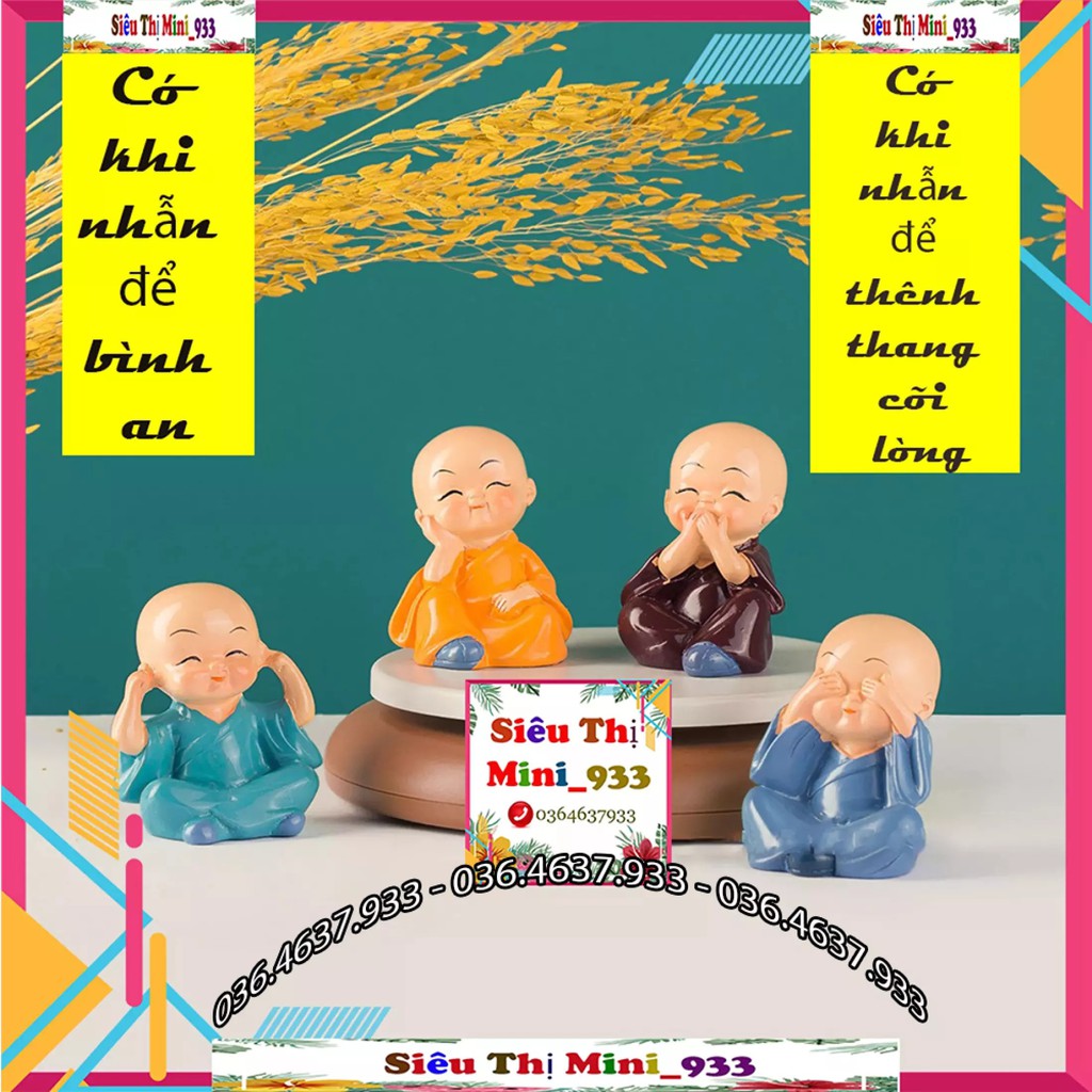 Bộ tượng 4 chú tiểu Tứ Không mini tượng trang trí cute để bàn, làm tiểu cảnh hòn non bộ trưng phòng khách để táp lô