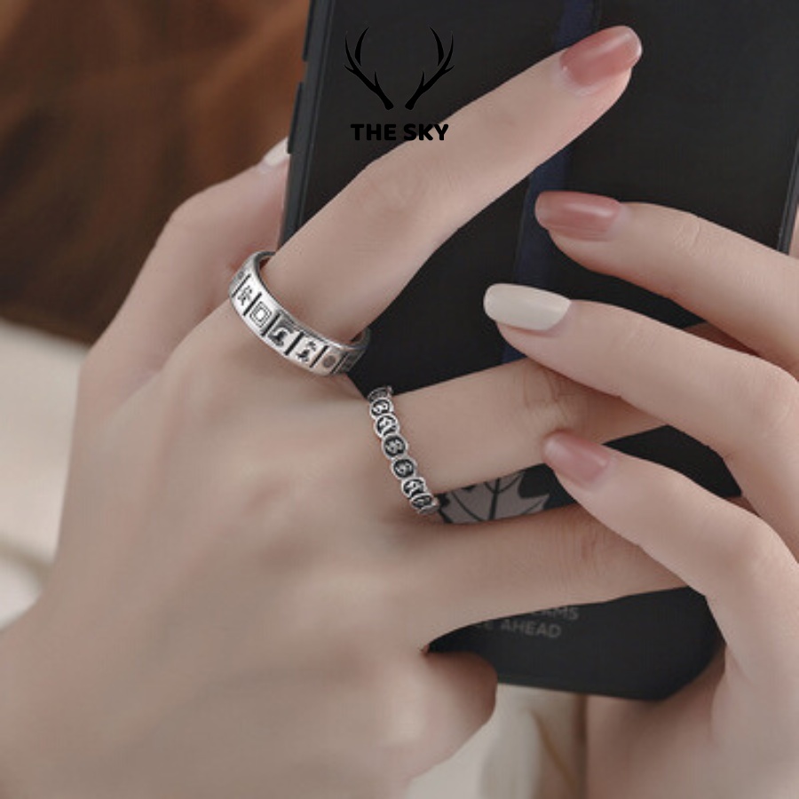 Nhẫn bạc Unisex N1013 mẫu khắc chữ Hán bản bé thiết kế thời trang trẻ trung cá tính