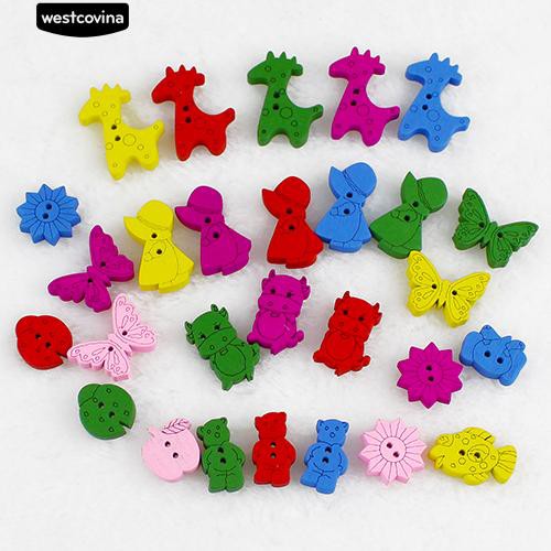 Set 100 Nút Gỗ 2 Lỗ Hình Các Con Vật Đáng Yêu