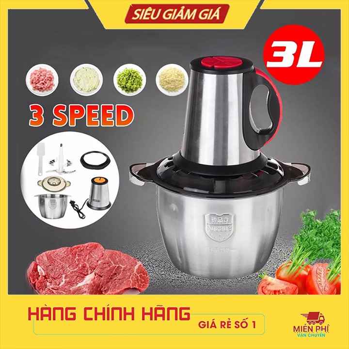 Máy Xay Thịt Cối Inox 4 Lưỡi Đa Năng, Công suất 600W Siêu Mạnh - Xay thịt, xay tỏi ới, xay rau củ quả