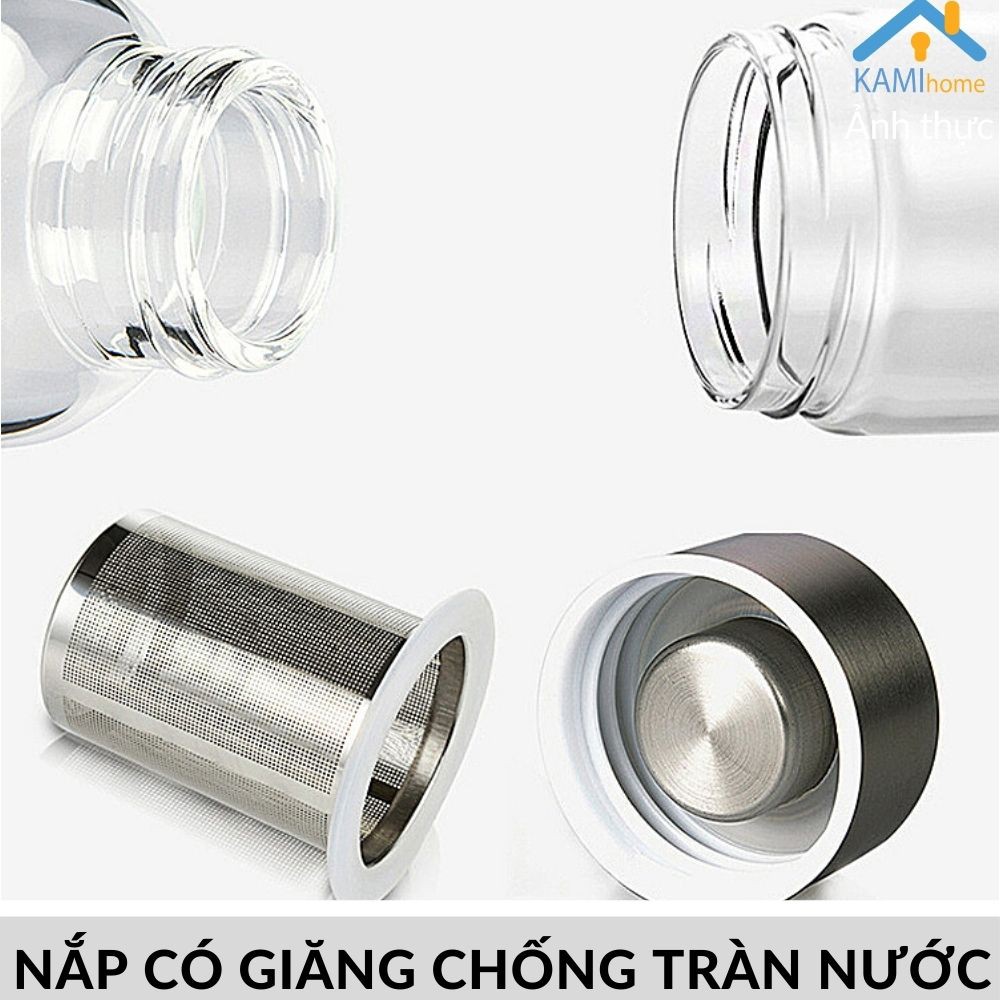 Bình nước thủy tinh pha trà hoa có lõi lọc inox 450ml cầm tay mang theo người Mã22044