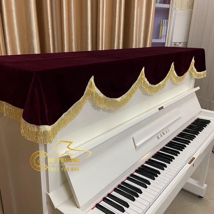 Khăn Phủ Đàn Piano cơ Piano điện nhung đỏ ren vàng