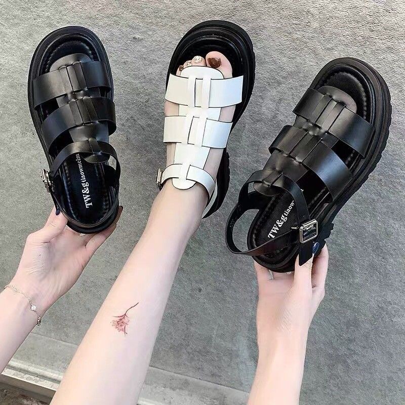 SANDAL ĐỘN ĐẾ CA RÔ 2 MÀU, ĐẾ RĂNG CƯA