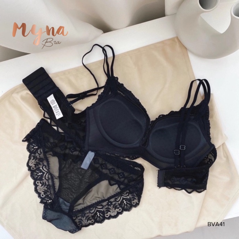 Bộ lót ren nâng ngực đệm mềm quai kép BVA41