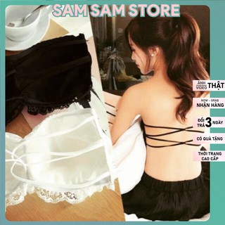 Áo Ngực Quây Không Dây. Áo Lót Ống Bra Toàn Ren Đan Dây Lưng A2001.