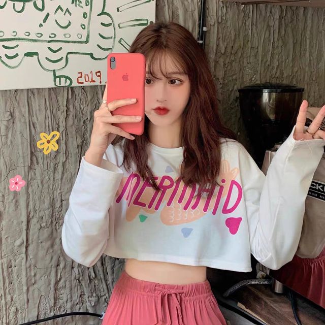 Áo croptop tay dài, áo croptop tay dài tím, áo croptop tay dài trắng, áo croptop cá tính, áo croptop