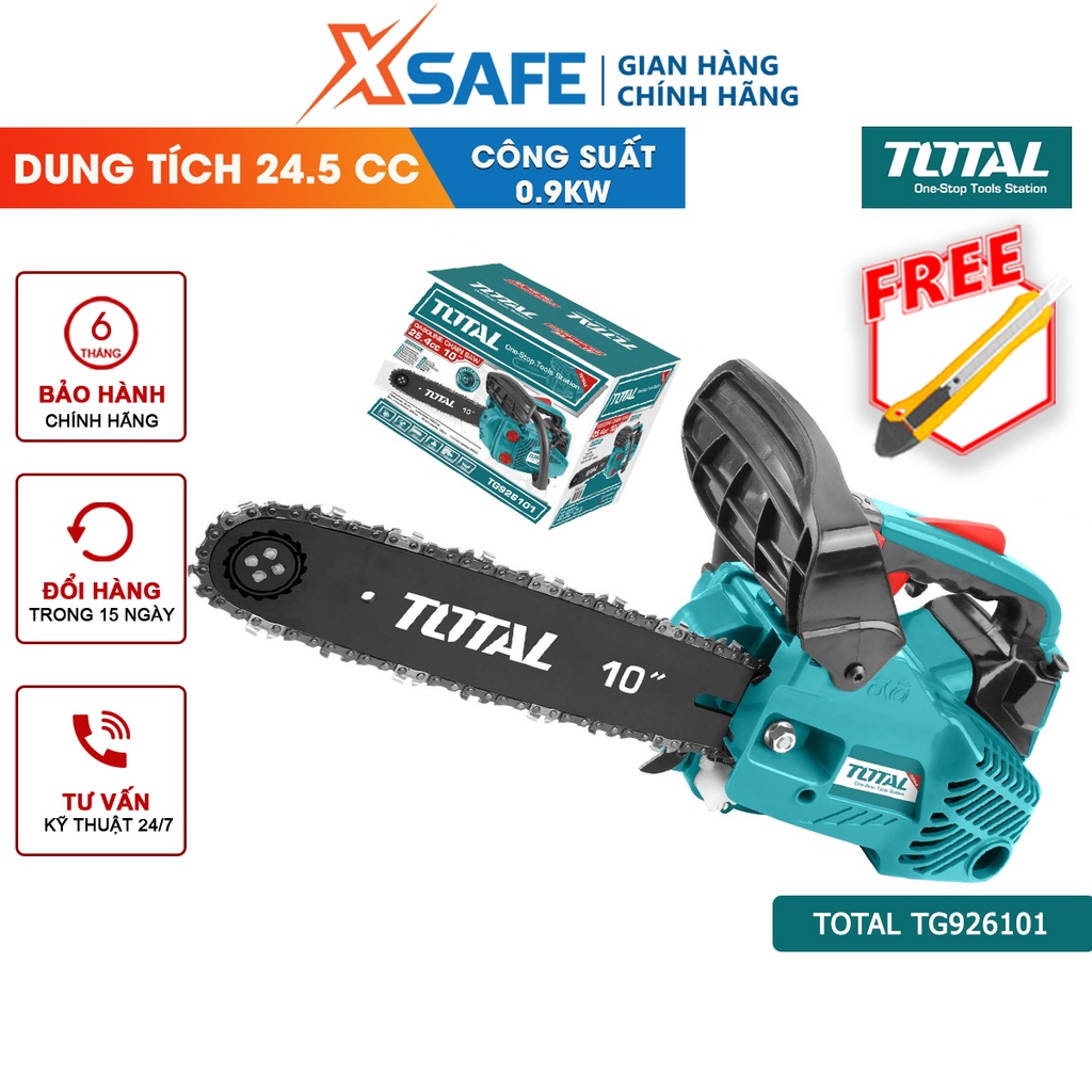 Máy cưa xích chạy xăng TOTAL TG926101  động cơ 2 thì 25.4cc mạnh mẽ công suất 0.9Kw/1.2HP tốc độ 3500rpm