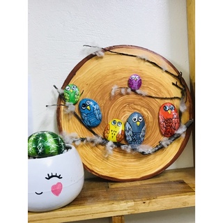 Tranh cú mèo - handmade đá cuội