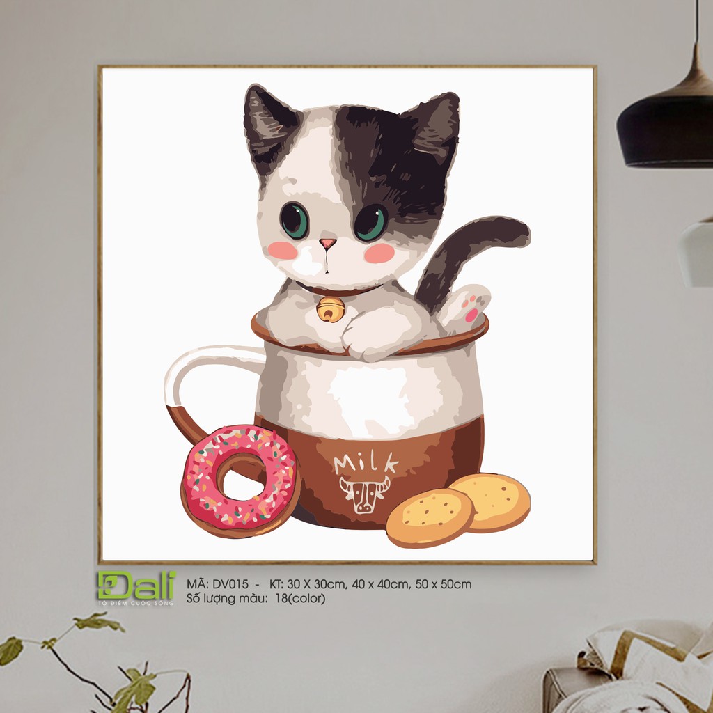 Tranh treo tường tự tô màu số hóa DALI Thú cưng Mèo đáng yêu | BigBuy360 - bigbuy360.vn