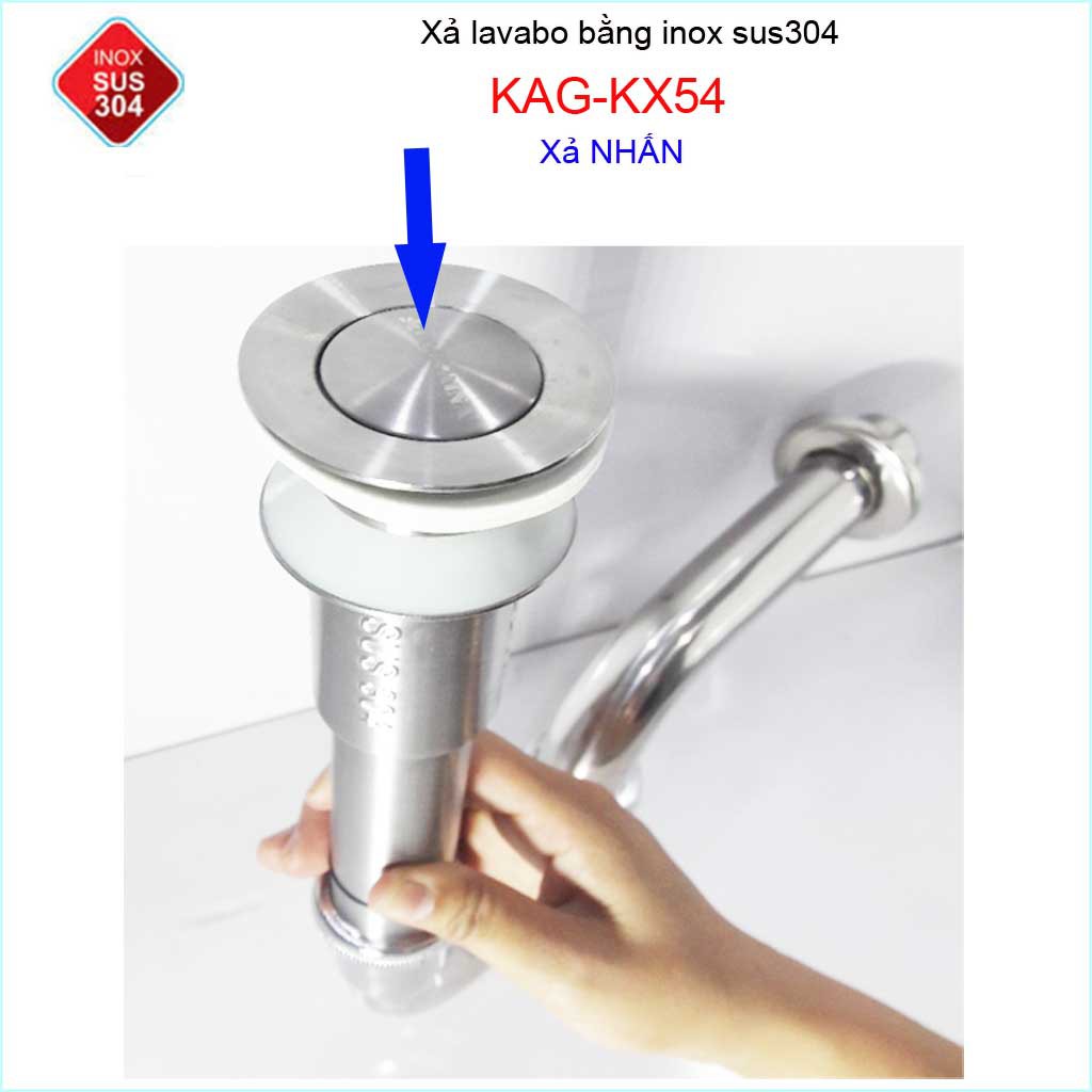 Xả chậu lavabo Inox SUS304, bộ xả nhấn lavabo Oscar cao cấp KAG-KX54