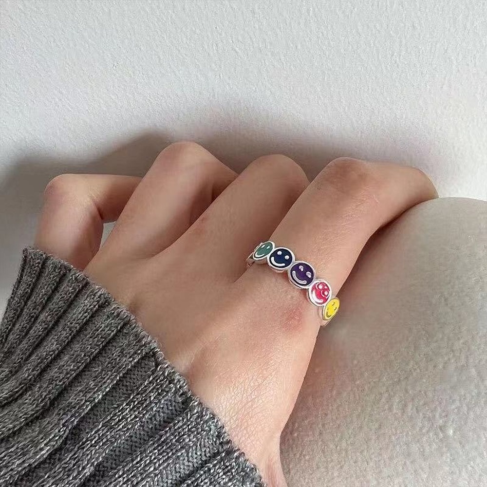 Nhẫn Đeo Tay Kim Loại Hình Học Đính Đá Zircon Màu Cầu Vồng Thời Trang Cho Nữ