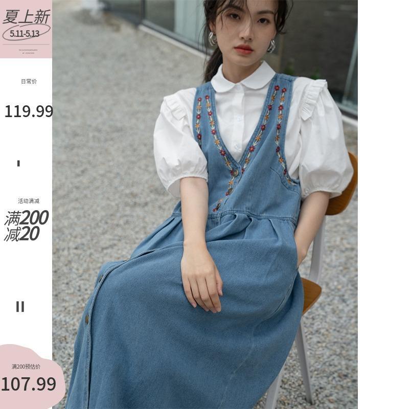 ✶❦Đầm Denim Mùa Hè Dáng Ôm Thêu Họa Tiết Phong Cách Cổ Điển Mẫu Mới 2021 Dành Cho Bạn Nữ
