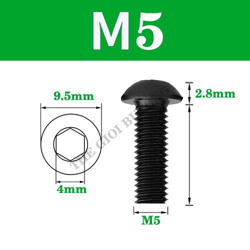 Bulong M5 Thép đen lục giác chìm đầu dù 10 con