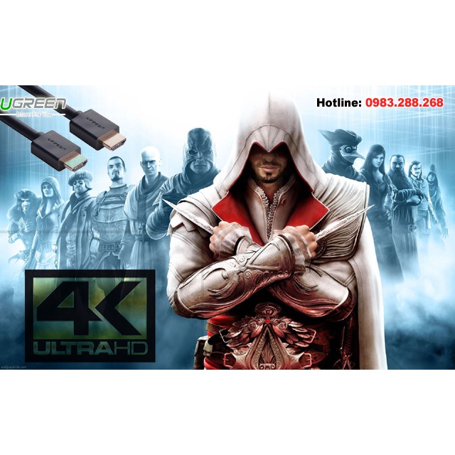 Cáp HDMI Ugreen 10106 dài 1 mét chính hãng hỗ trợ 3D, 4K*2K full HD 1080