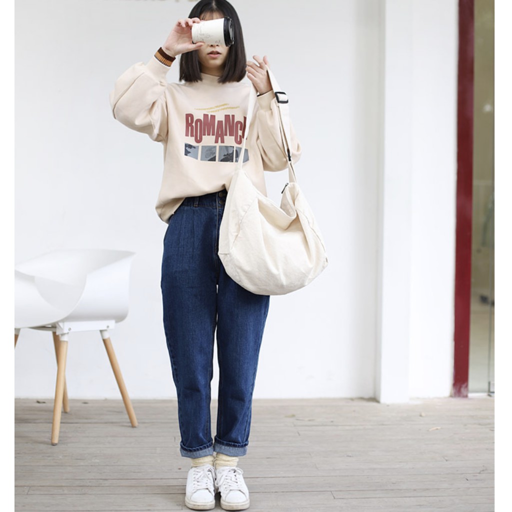 Túi đeo vai đeo chéo unisex vải bố form rộng rãi
