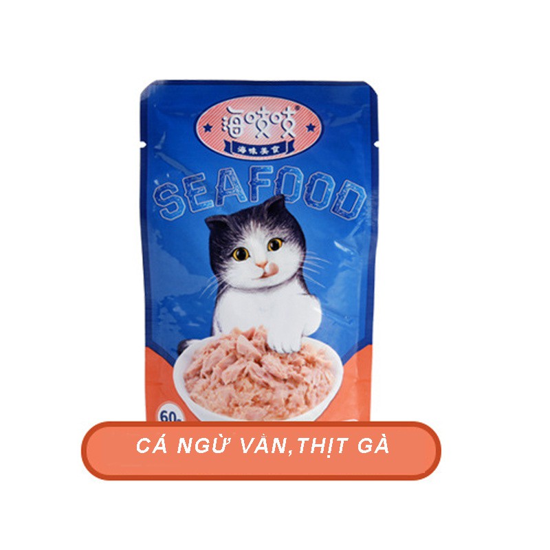 Súp thưởng cho mèo , pate mèo SEAFOOD 4 vị thơm ngon , bổ dưỡng dành cho thú cưng- 60g csp40
