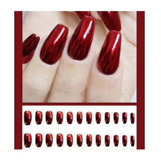 bộ 24 móng tay giả đỏ tráng gương fom thang