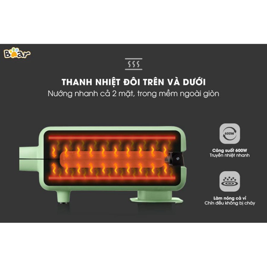 Máy Nướng Bánh Mì Kẹp Nướng Bánh Sandwich Làm Bánh Waffle, Rán Trứng Xúc Xích Bear DBC-P06N2 (Bảo hành 18 tháng)