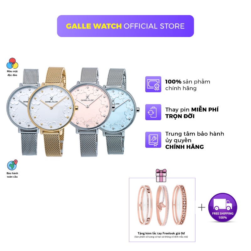 Đồng hồ nữ Daniel Klein Watch DK.1.12777 mặt nhỏ kính cứng chống xước, chống nước, dây thép đeo tay cao cấp chính hãng