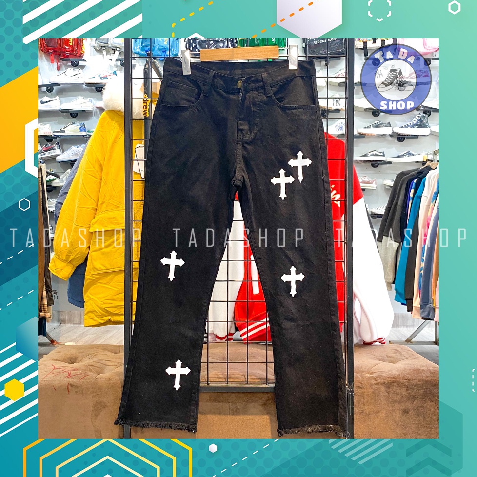 Quần jean baggy nam nữ Chrome Hearts quần jeans ống rộng unisex 2022