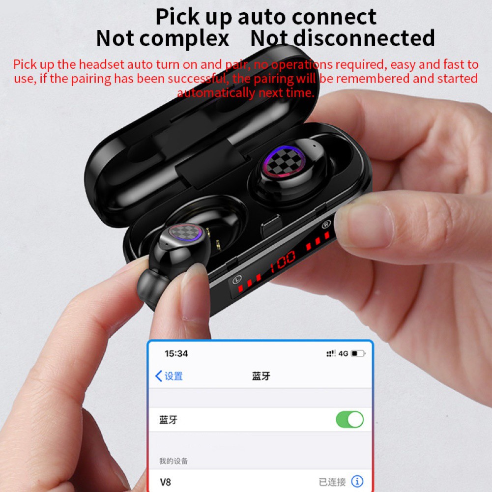 Tai Nghe Không Dây Hel + V7 Tws Bluetooth 5.0 Kỹ Thuật Số