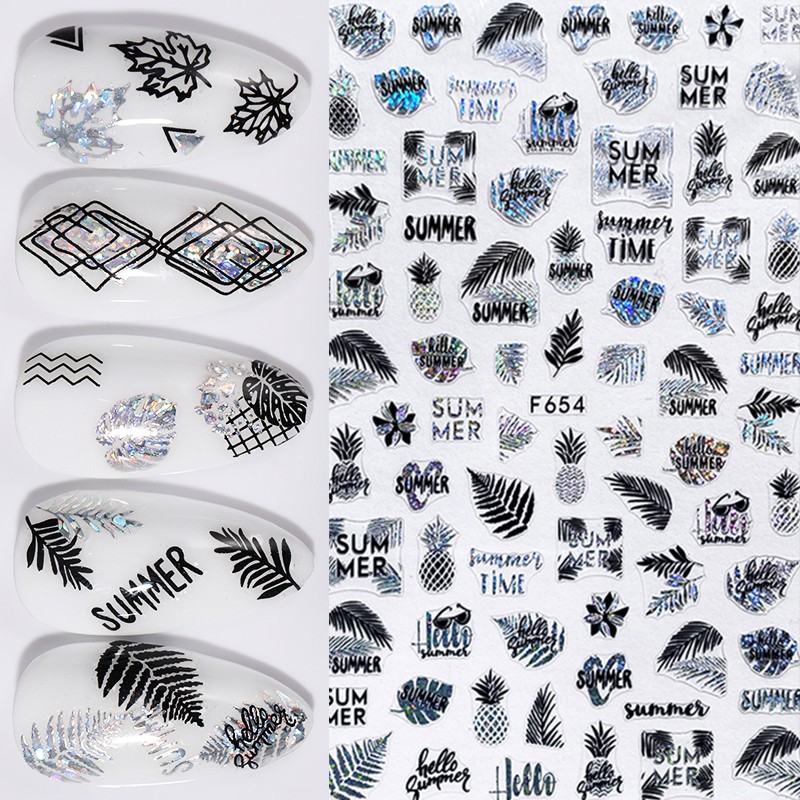 Miếng sticker dán móng 3D Iridescent chuyển hình họa tiết lá cây trang trí nghệ thuật
