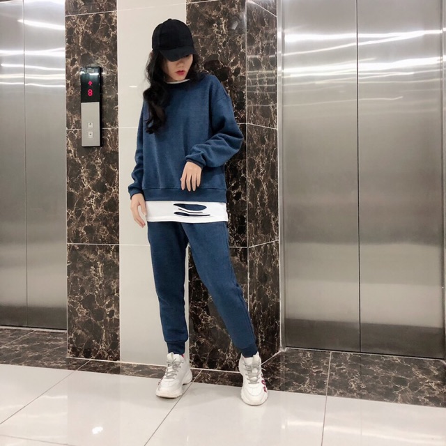 (FREESHIP) Bộ nỉ hoodie nữ phối rách cá tính vải thun cực đẹp