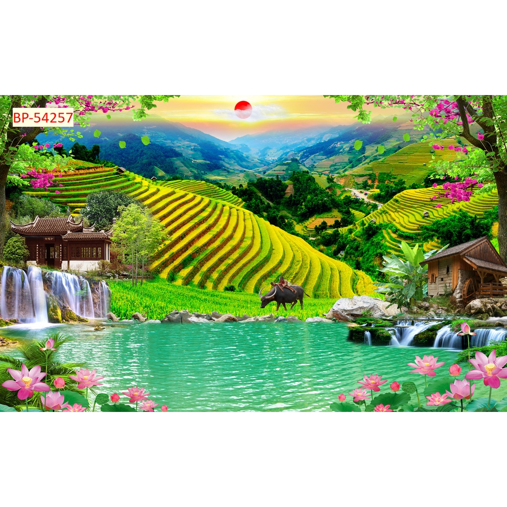 ranh vải lụa dán tường phong cảnh thiên nhiên phòng khách, phòng ăn, phòng ngủ được mua nhiều nhất