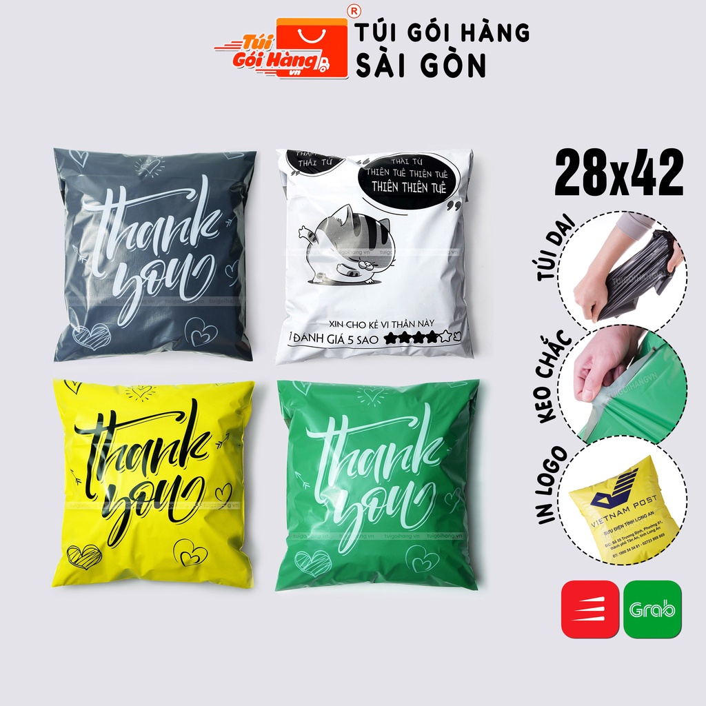 Túi gói hàng in thank you 28x42 TUIGOIHANGVN cuộn 100 cái - in logo, in thương hiệu theo yêu cầu