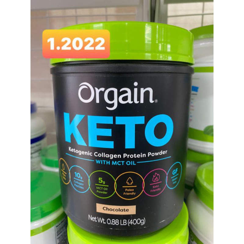 Bột Keto Orgain Collagen Protein - Hương Chocolate 400g - Mỹ (date 01/2022)