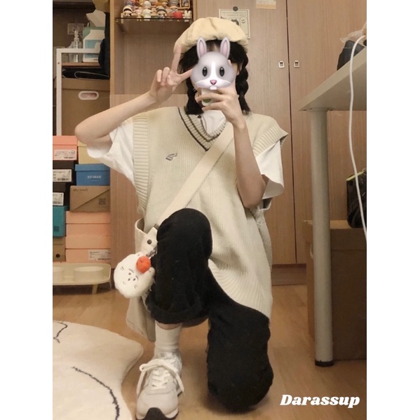 Áo len không tay Áo gile len cổ tim phong cách Ulzzang | BigBuy360 - bigbuy360.vn