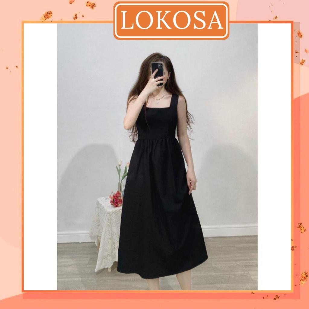 Đầm Công Sở LOKOSA Váy Dự tiệc đi chơi Thiết Kế Dáng Xòe Dài Hai Dây Hở Lưng Đẹp Màu Đen VD090 | BigBuy360 - bigbuy360.vn