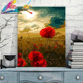 Tranh sơn dầu số hóa tự tô có khung - Cánh đồng hoa