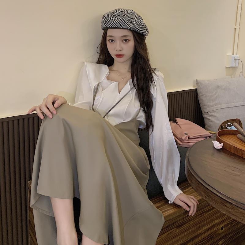 Bộ áo sơ mi + đầm yếm thời trang Hàn Quốc cho nữ (Có bán lẻ)