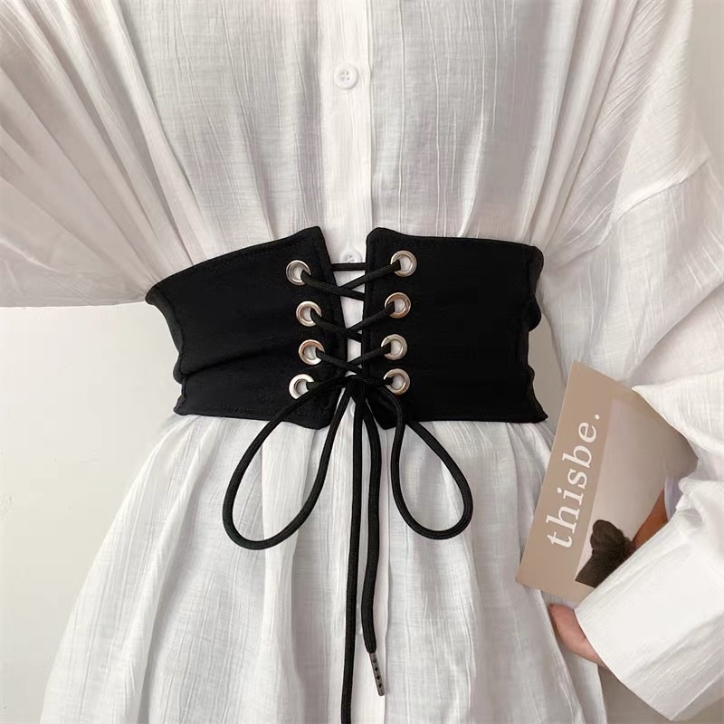 Đai váy corset co giãn đan chéo dây phía trước ĐV034 bản 12cm - Thắt lưng nịt váy áo co dãn cá tính cosplay Meo shop