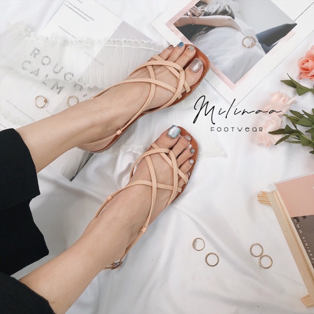 SANDAL NỮ XỎ NGÓN DÂY CHÉO NỀN NÂU