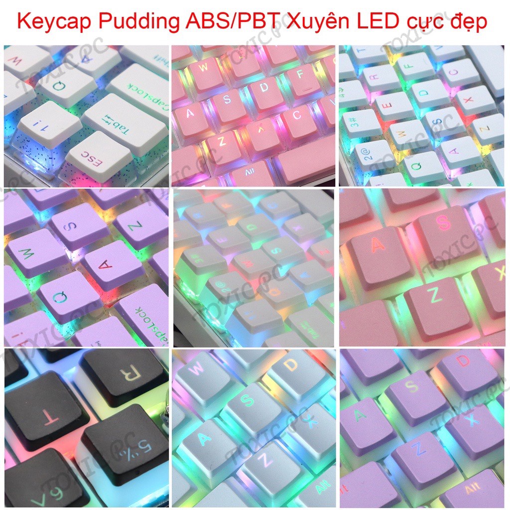 Hủ 108 Keycap Pudding PBT,ABS doubleshot cơ xuyên led nhiều màu, nút bàn phím dành cho bàn phím cơ layout tiêu chuẩn